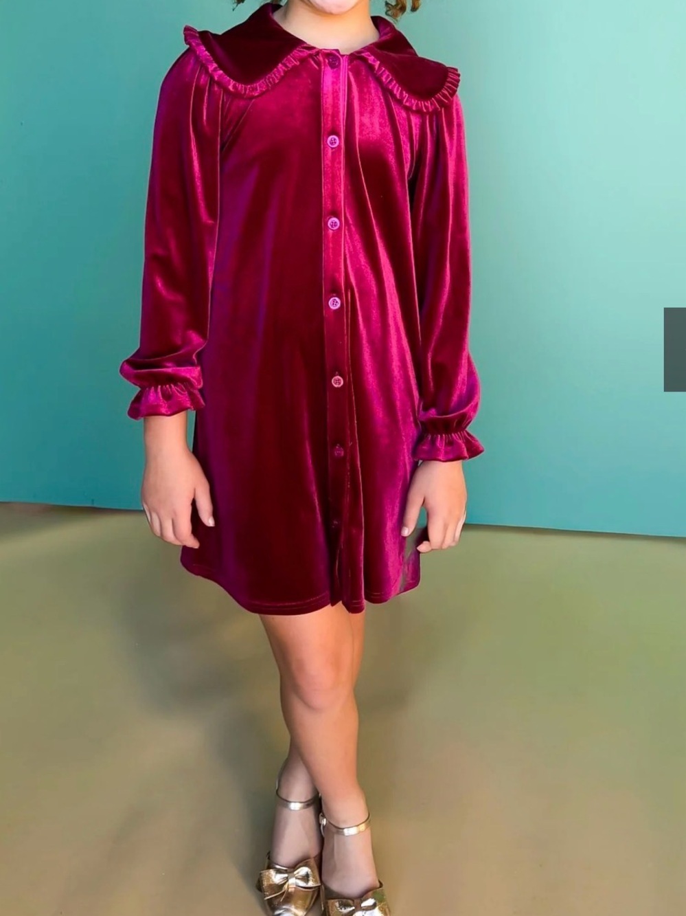 Girls Velvet Button-Front Cranberry Dress Size Small (6)